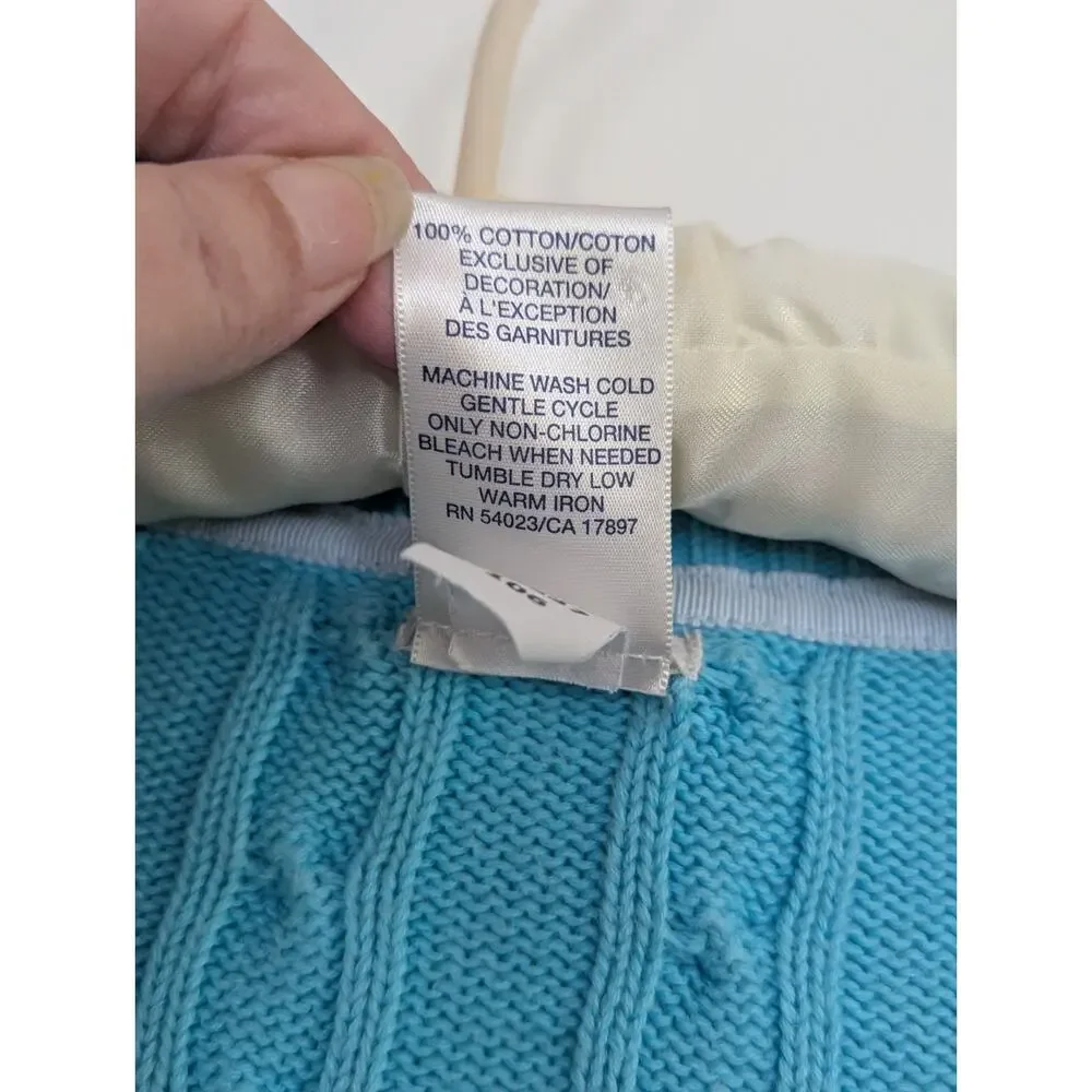 Old Navy Women's L Turquoise Blue Cable Knit V-neck Sweater Whale Logo Preppy